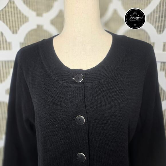 Rafaella Black Scoop Neck 3/4 Sleeve Cardigan Size Large - Picture 3 of 11